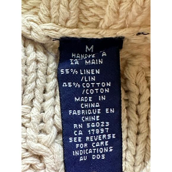 Vintage Gap Sweater Pullover Turtleneck heavy cream linen Cable Hand Knit sz M - Picture 6 of 13